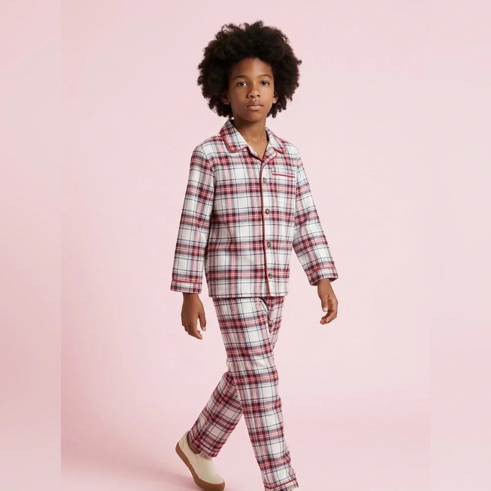 NWT Janie & Jack Girls Classic Red Plaid Long Sleeve Pajama Set 100% Cotton - 4